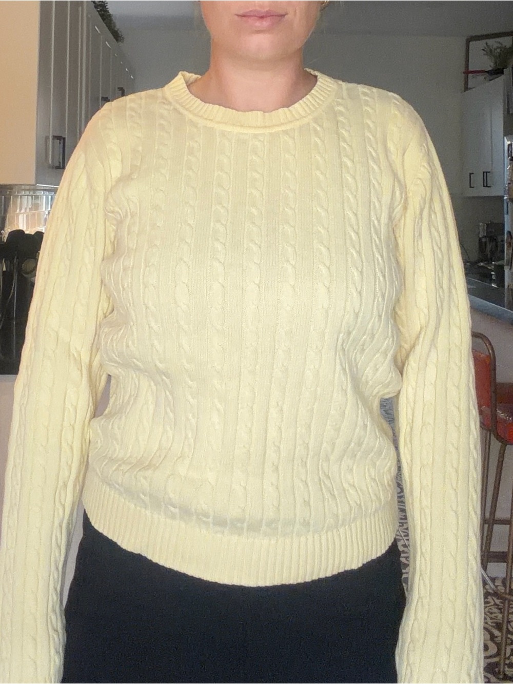 Butter Yellow Cable-Knit Crewneck Sweater - Picture 9 of 14